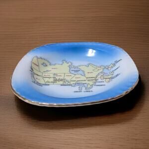 Vintage Canada Provinces Gilded Mini Souvenir Plate Trinket Tray Ceramic VTG